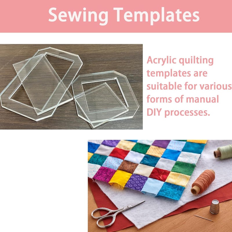 spansee 2 Sets Quilting Templates, Quilting Supplies, Sewing Templates, Quilting Rulers, 5" x 2.5" Rectangle and 2.5" Square, Quilting Templates for DIY Quilting Sewing Crafts - Image 2